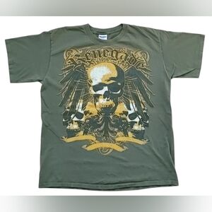 Y2K Renegade Skull Print Graphic Tee Optima Heavy Cotton Black T-Shirt 2XL